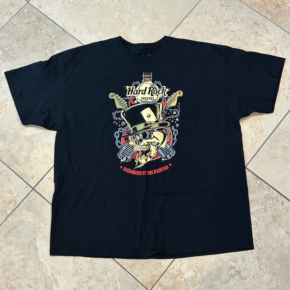 Hard‎ Rock Hotel Sacramento At Fire Mountain Mens 2XL Black Cotton Short Sleeve